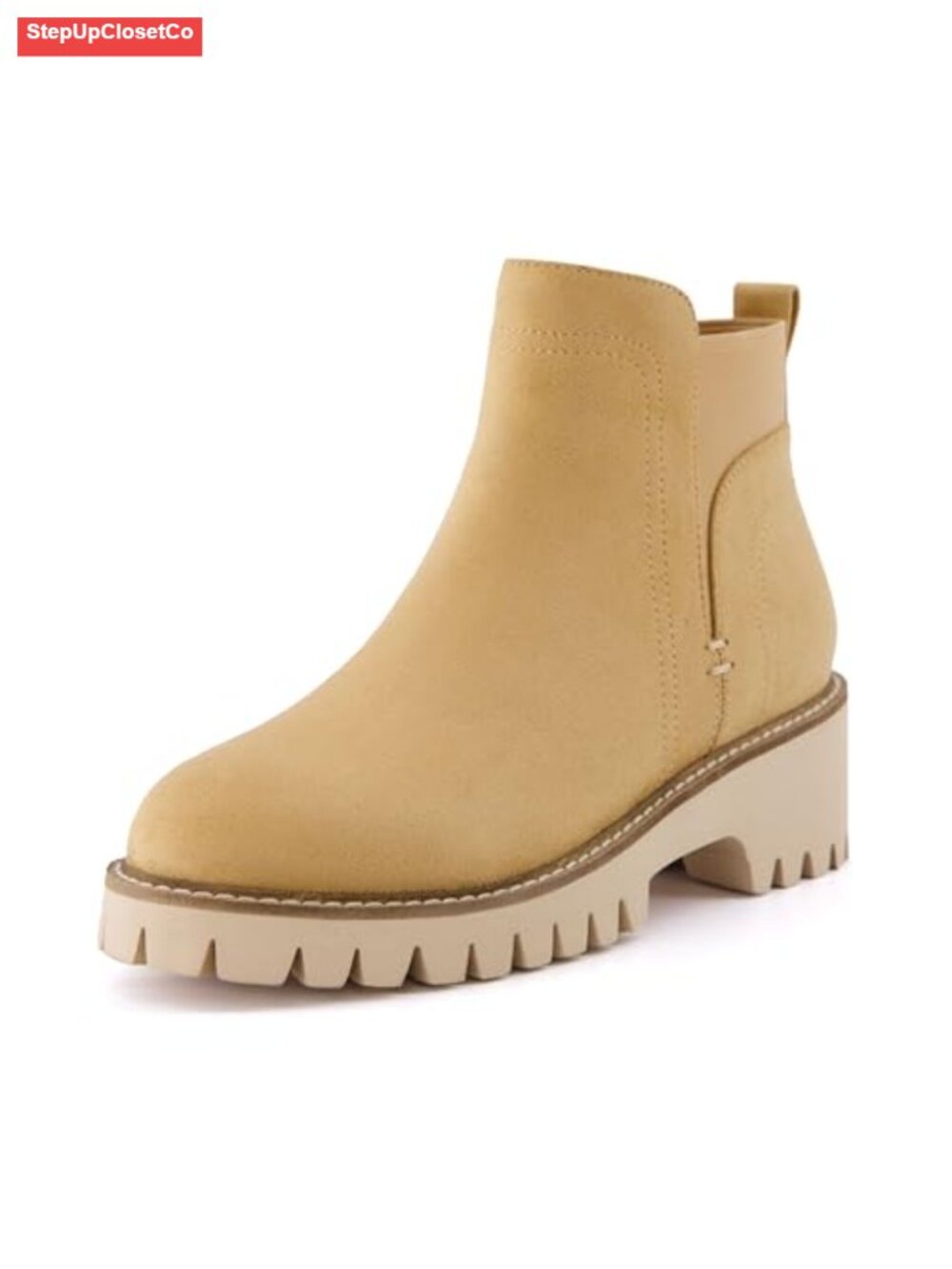 Chelsea Ankle Boots Vegan Suede Lug Sole Pull-On Booties